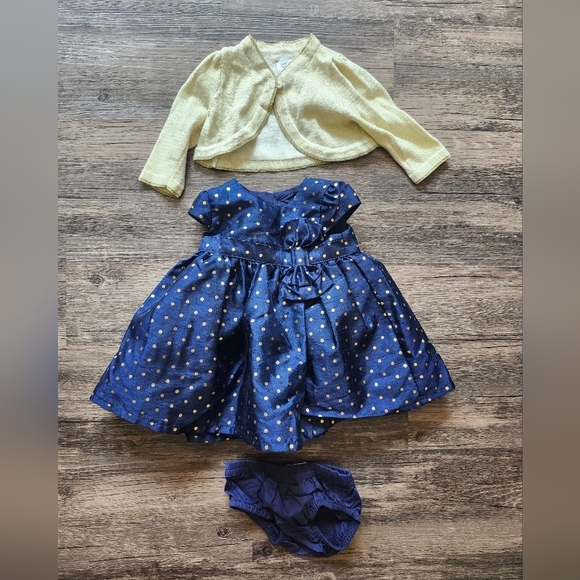 Carter's 3 Month Golden Polka Dot Navy Special Occasions Dress Set - Picture 1 of 4